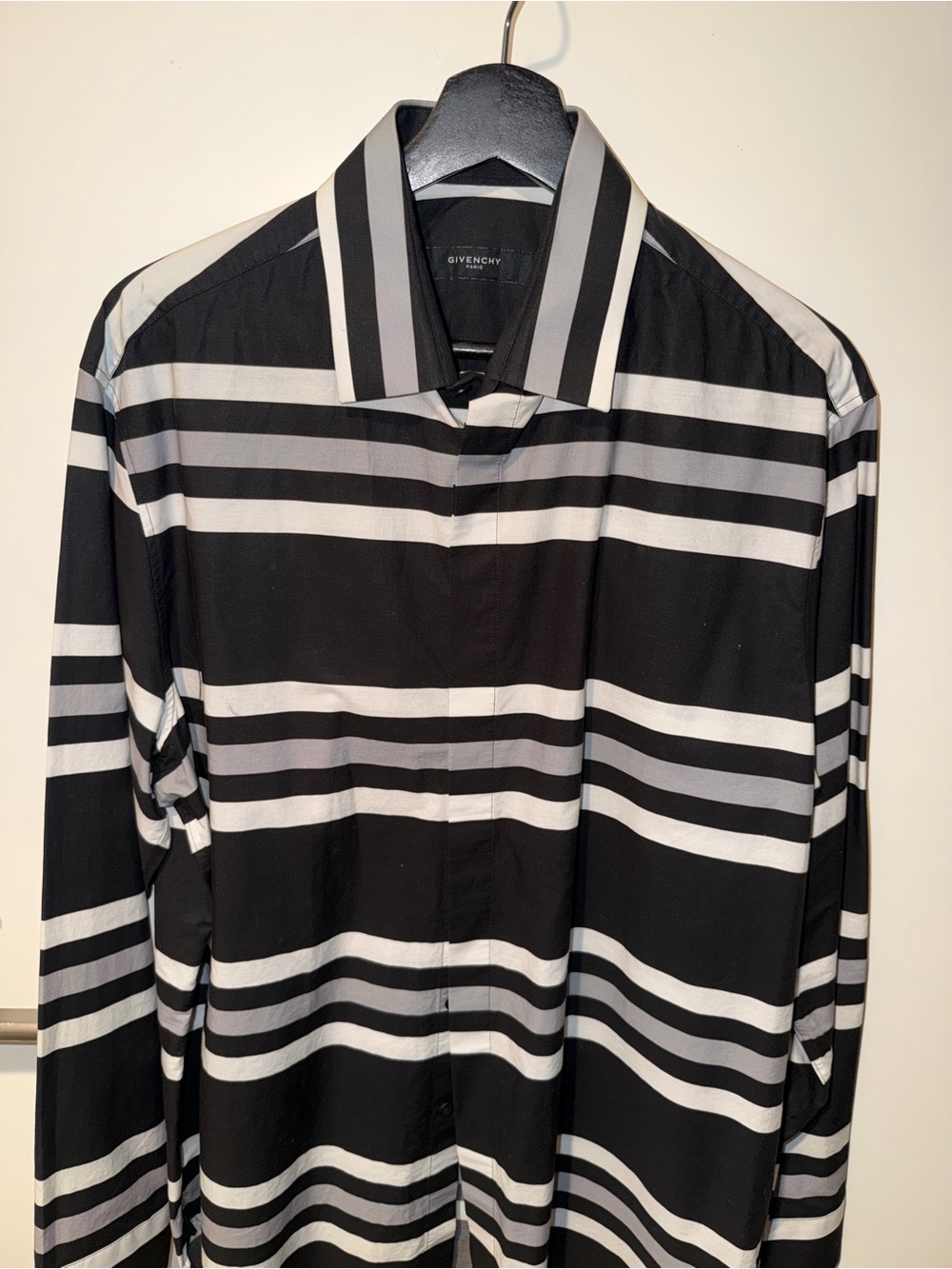 Givenchy Black, White & Gray Horizontal Stripe Dress Shirt